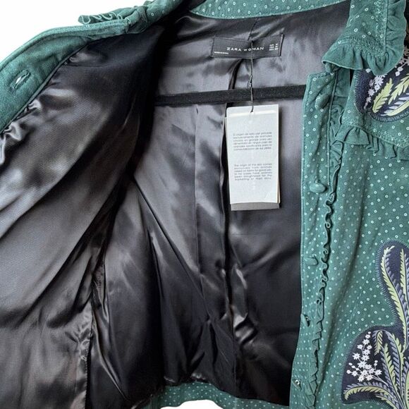 NWT Zara Woman Green Lambskin Embroidered Jacket M - Picture 15 of 16